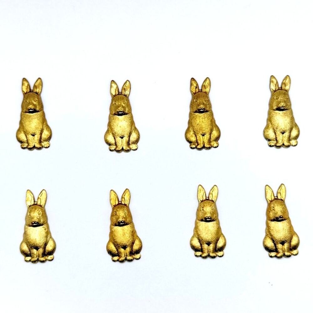 Lot of 6 Bunny Rabbits Stamped Brass 10K GP Bas-Relief Jewelry Making Crafting